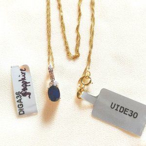 Genuine Blue Sapphire & Diamond Pendant Necklace, 10K Solid Gold